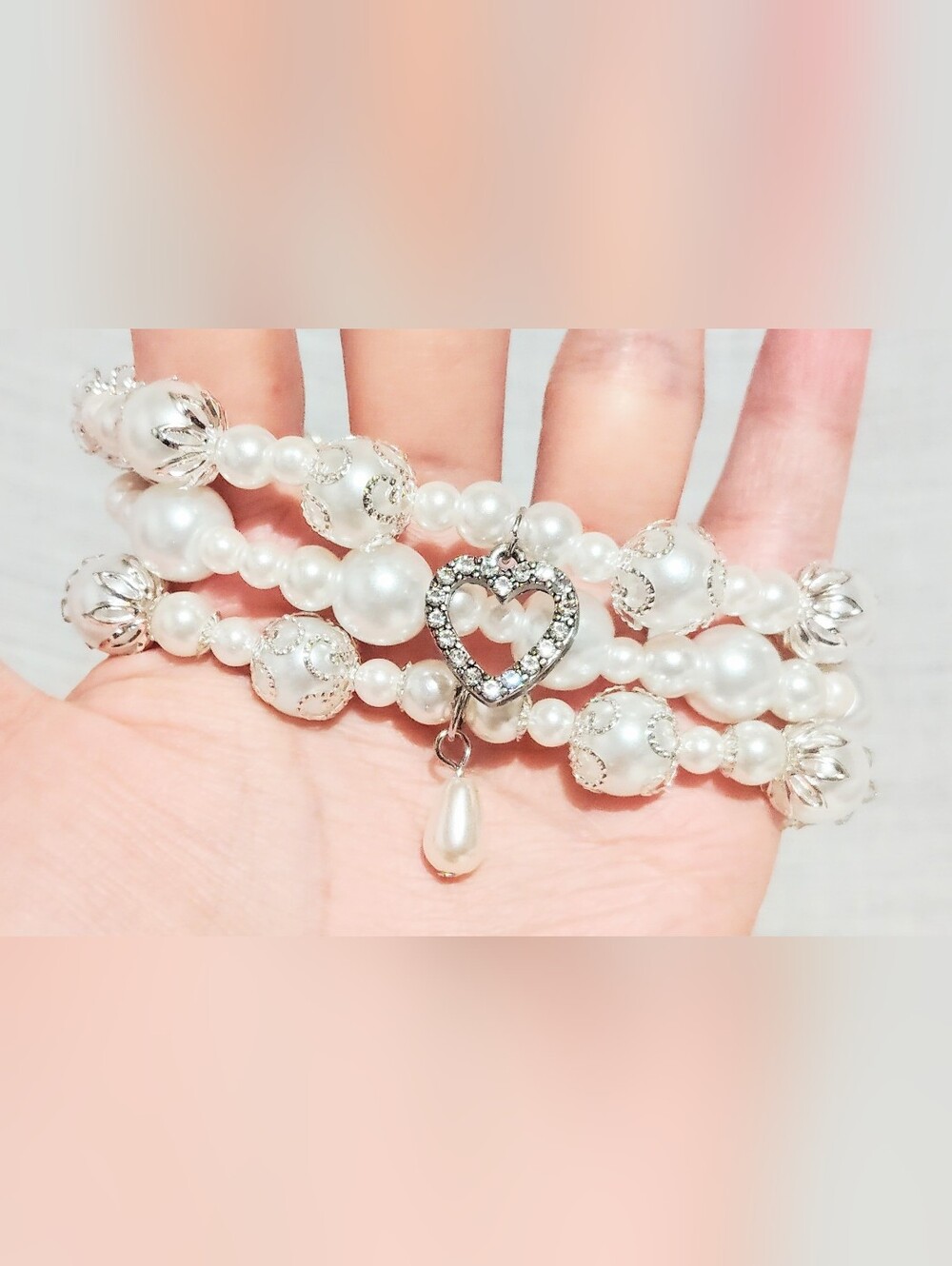 Handmade Bracelet One Of A Kind. Glass Pearl Bracelet. Size 7'' Bundle Of 3